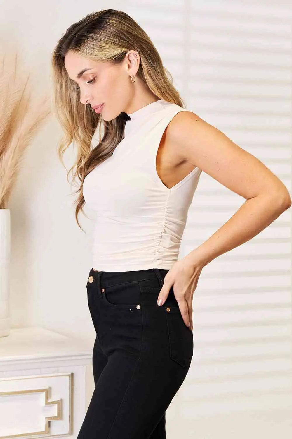 Basic Bae Mock Neck Ruched Cropped Tank - Image #6
