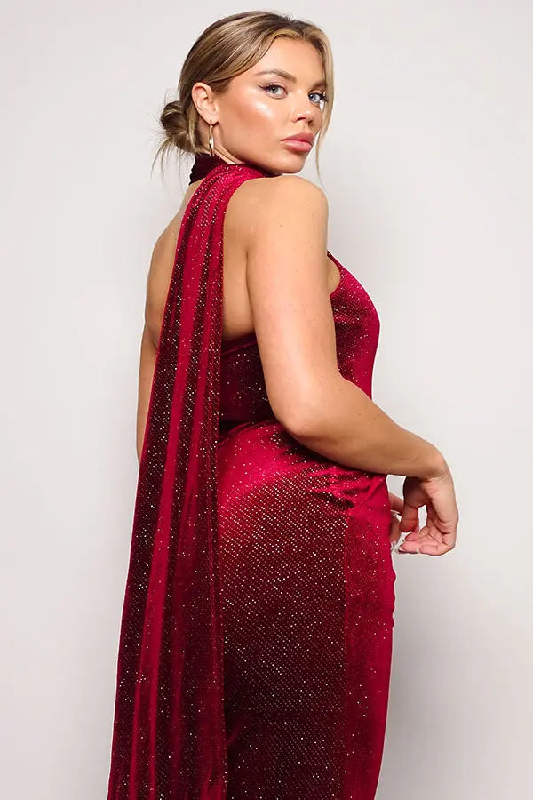 Scarf Top Glitter Velvet Jumpsuit - Image #4