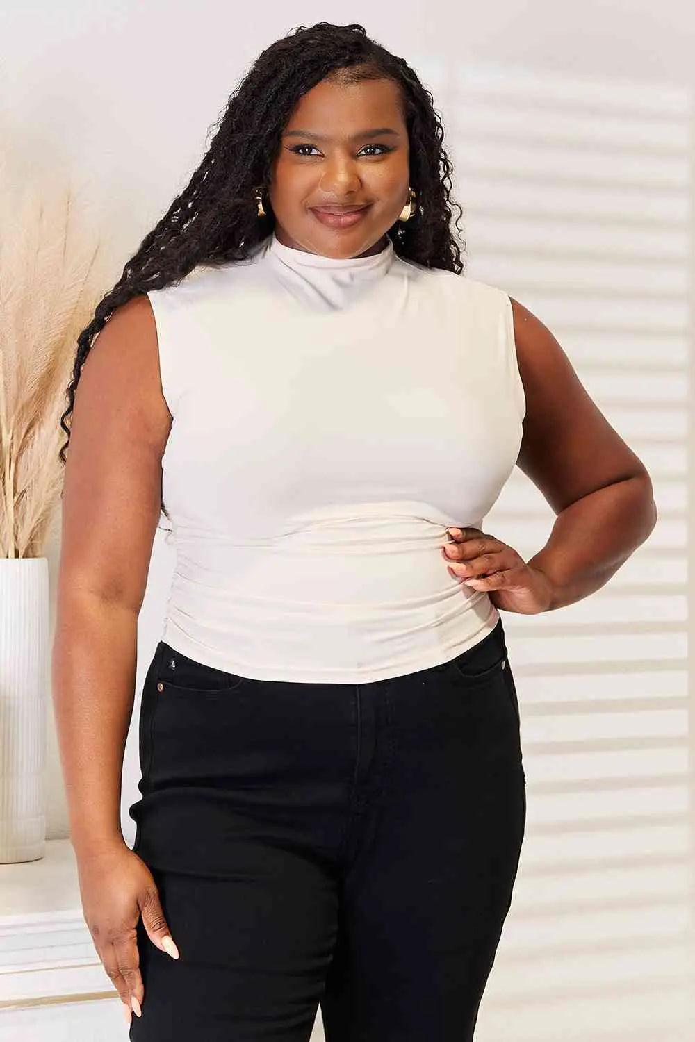 Basic Bae Mock Neck Ruched Cropped Tank - Image #3