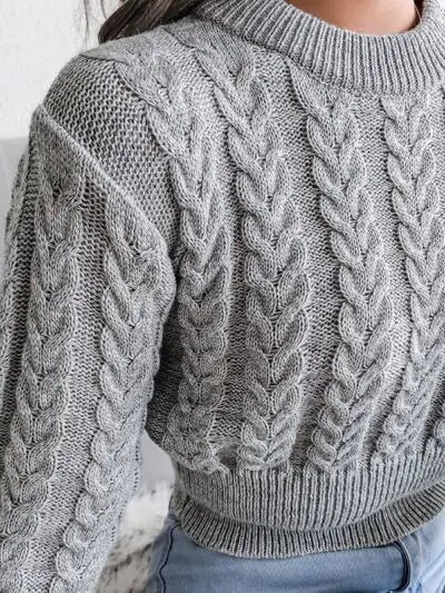 Cable-Knit Round Neck Sweater - Image #12