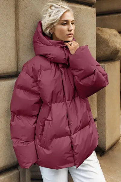 Pocketed Zip Up Hooded Puffer Jacket - Image #5