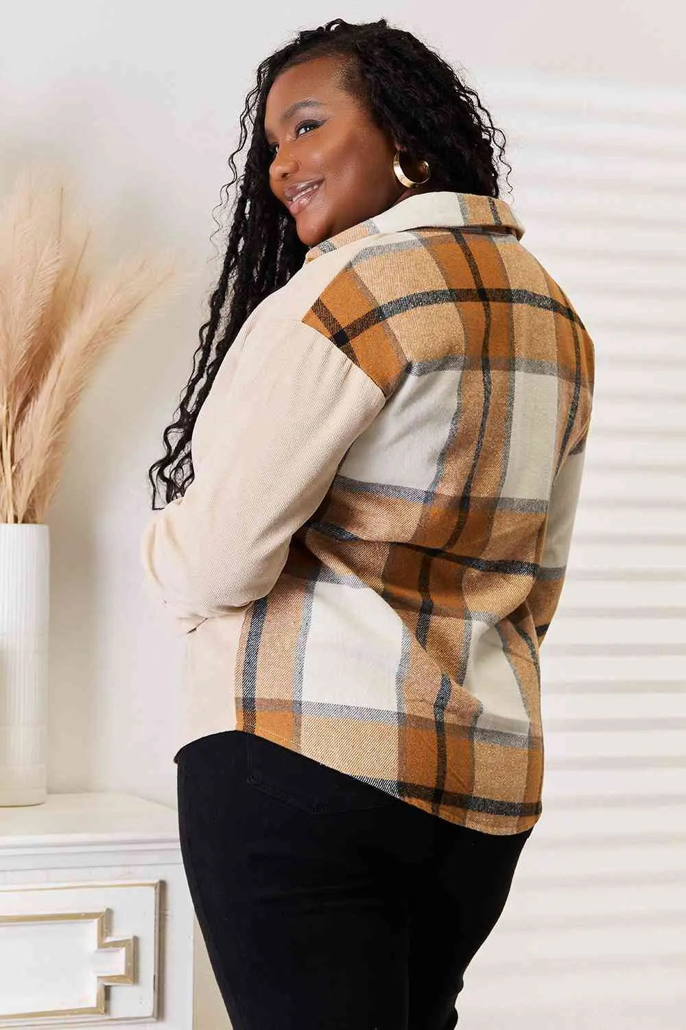 Double Take Plaid Print Dropped Shoulder Shirt - Image #2