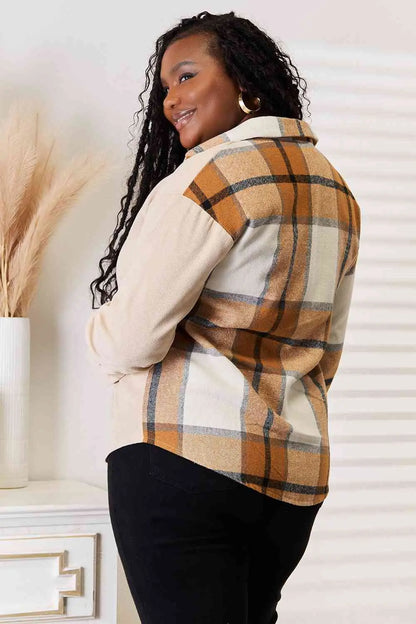 Double Take Plaid Print Dropped Shoulder Shirt - Image #2