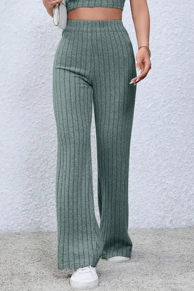 Basic Bae Full Size Ribbed High Waist Flare Pants - Image #16