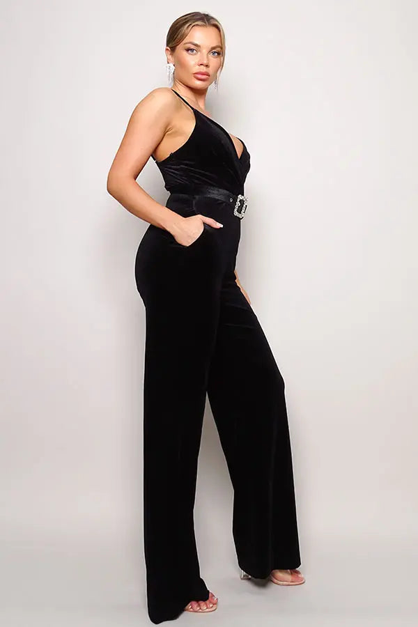 Samba Rhinestone Belt Velvet Jumpsuit - Image #6