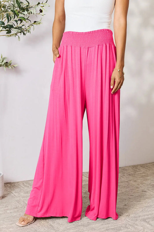 Double Take Full Size Smocked Wide Waistband Wide Leg Pants - Image #1