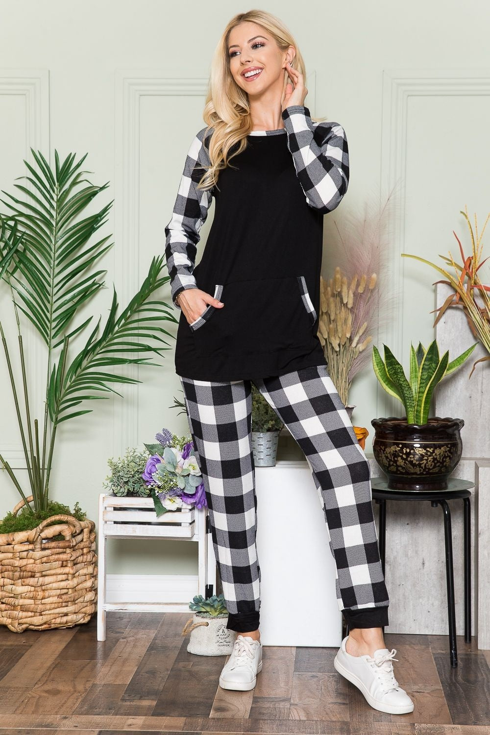 Celeste Plaid Long Sleeve T-Shirt with Pockets