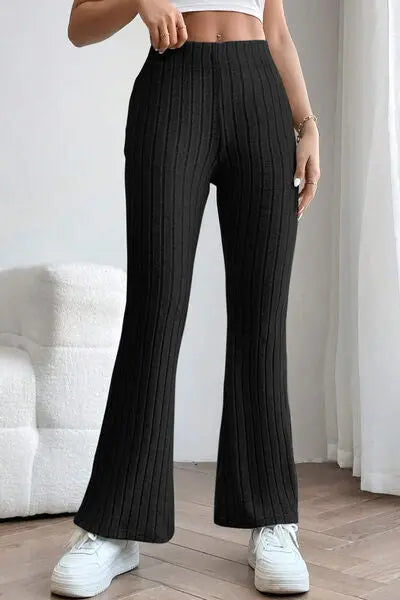 Basic Bae Full Size Ribbed High Waist Flare Pants - Image #3