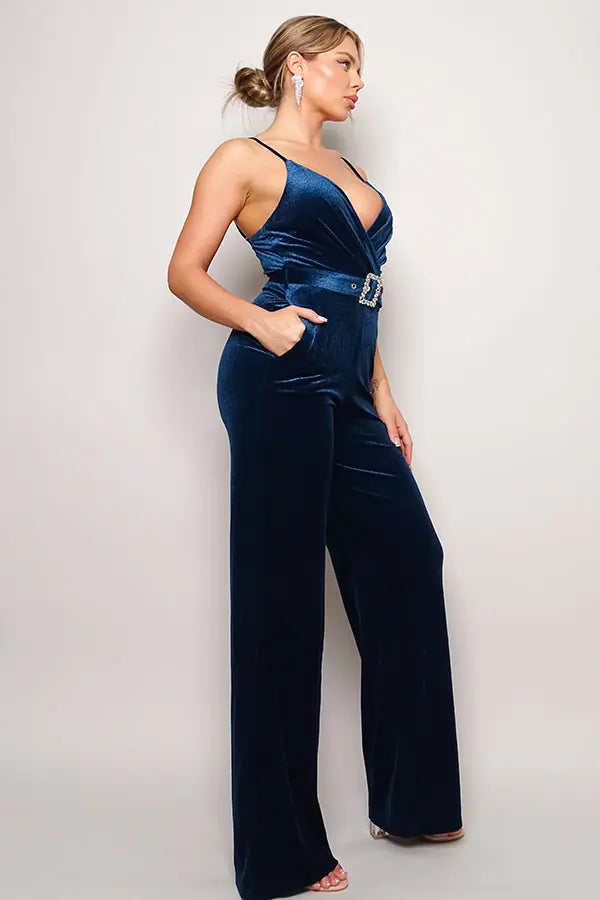 Samba Rhinestone Belt Velvet Jumpsuit - Image #2