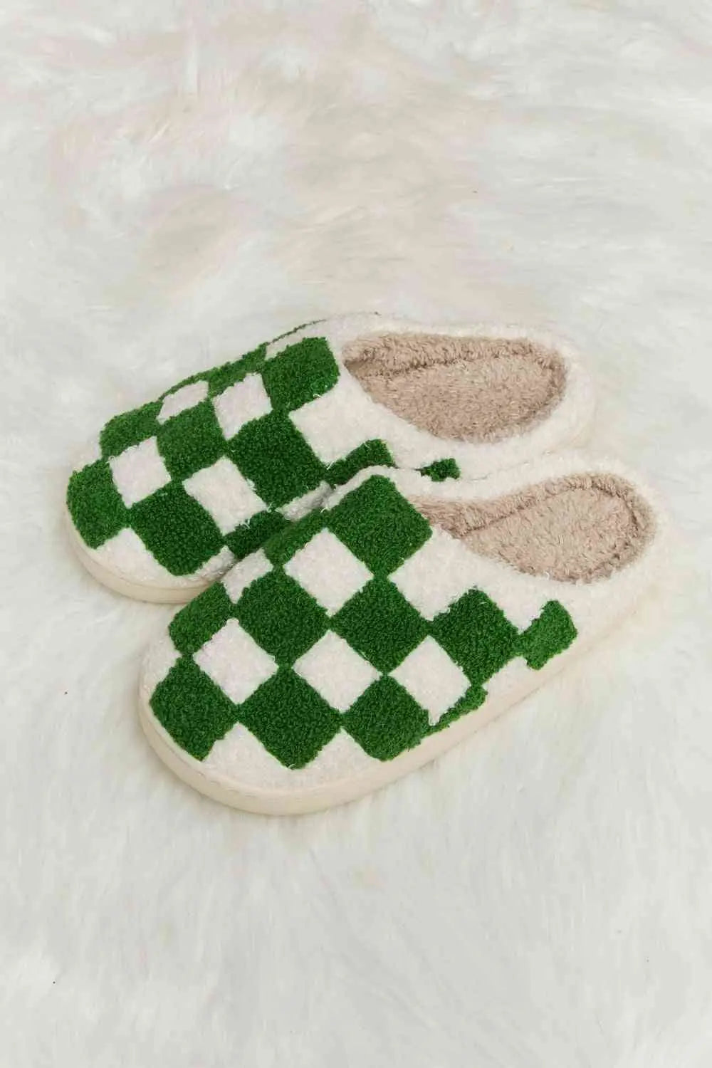 Melody Checkered Print Plush Slide Slippers - Image #23