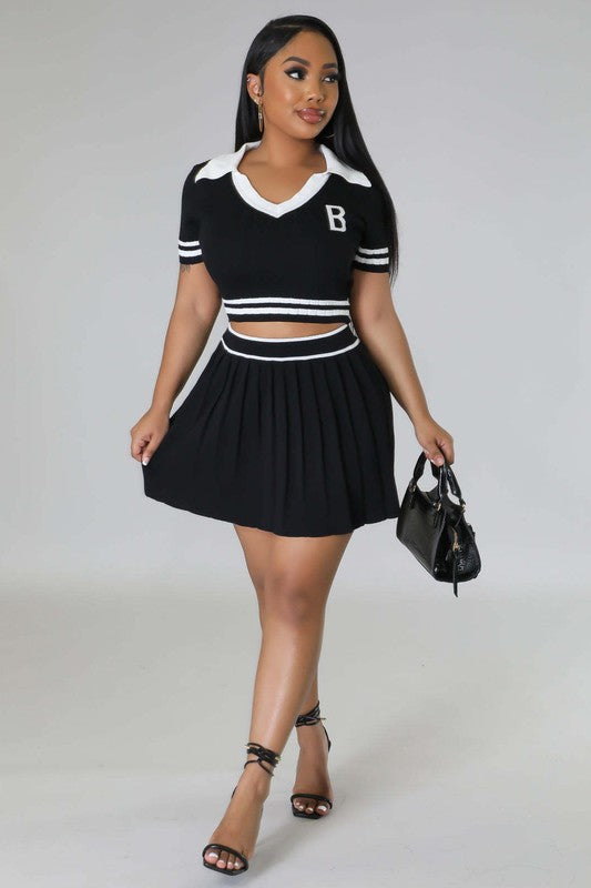 WOMEN FASHION SPORT TENNIS SKIRT SET