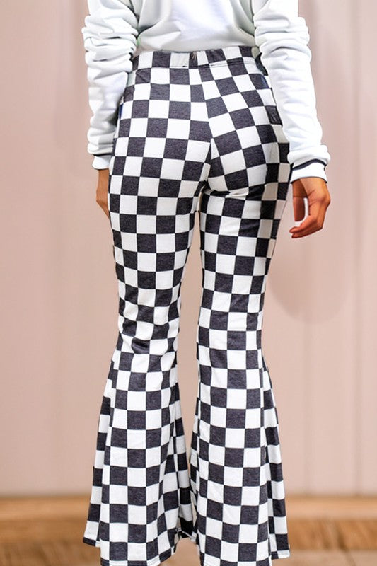 Checkered High Rise Flared Pants