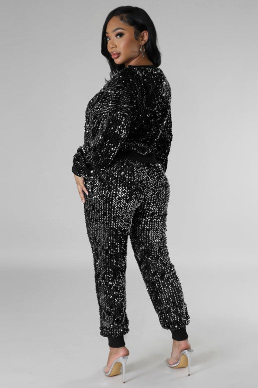 WOMEN FASHION SEQUIN TWO PIECE PANT SET