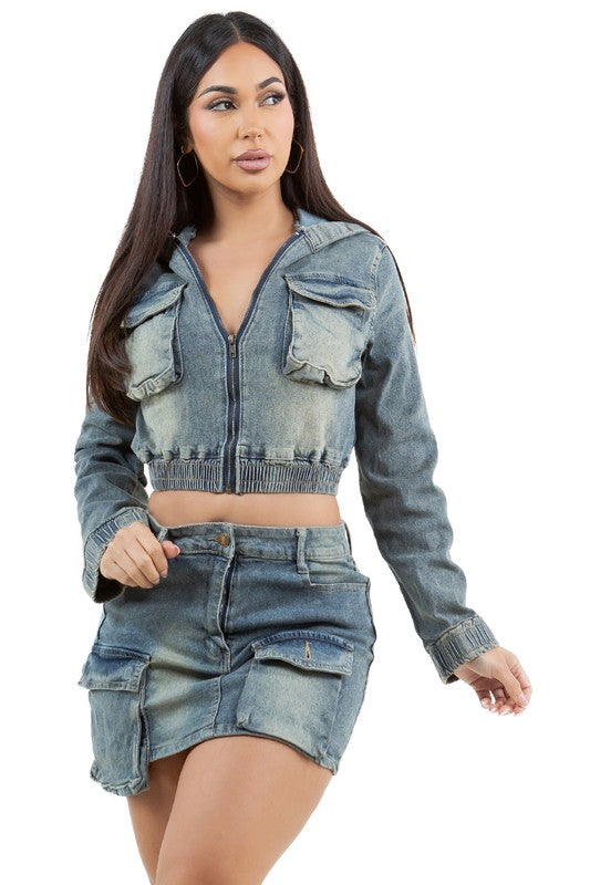 FASHION DENIM 2 PC SKIRT SET