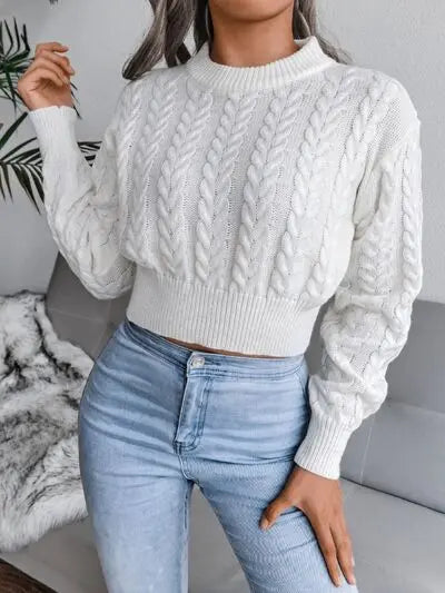 Cable-Knit Round Neck Sweater - Image #1