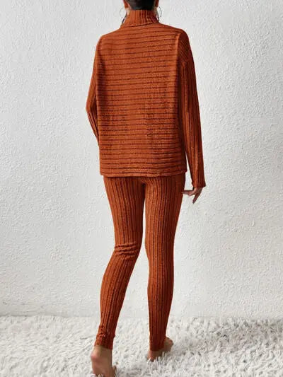 Ribbed Turtleneck Top and Pants Set - Image #6