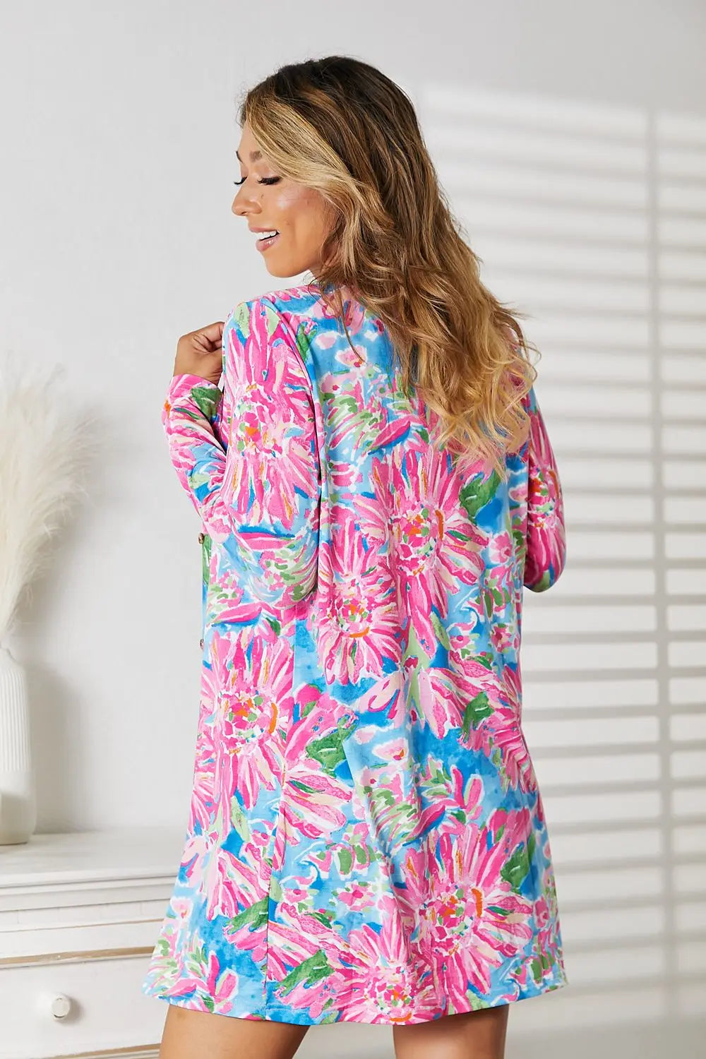 Double Take Floral Open Front Long Sleeve Cardigan - Image #16