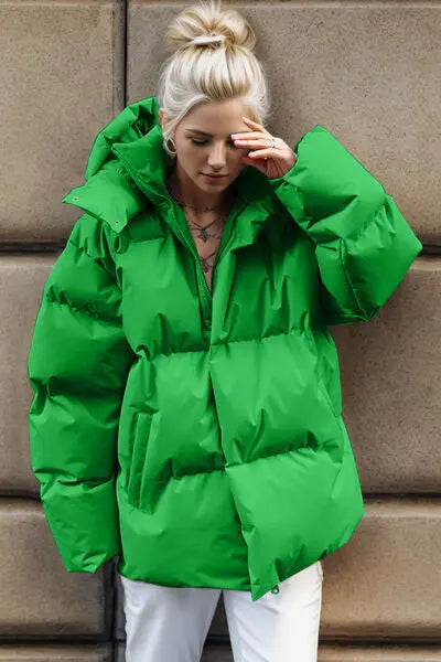Pocketed Zip Up Hooded Puffer Jacket - Image #16