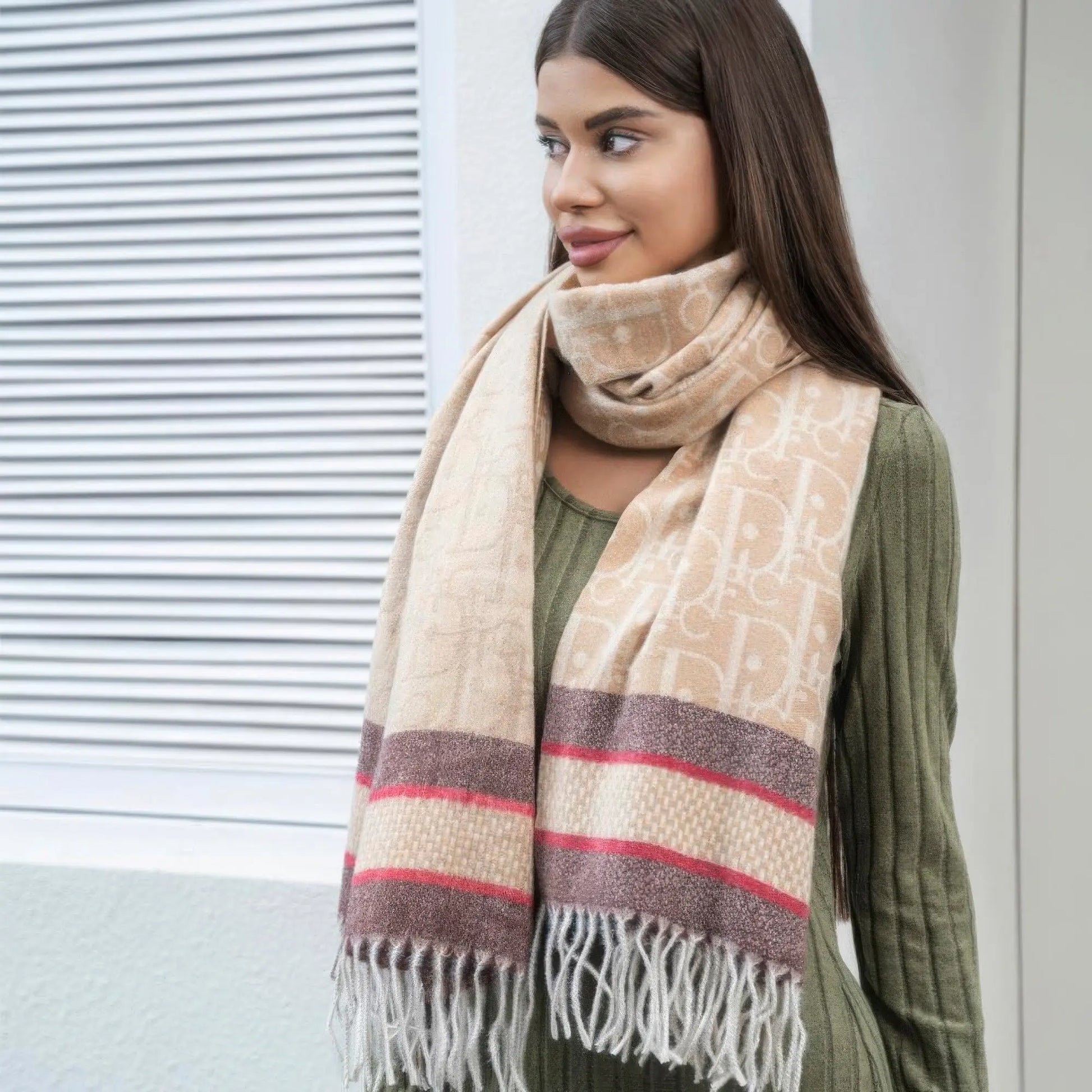 Double stripe blanket scarf with tassel - Image #3