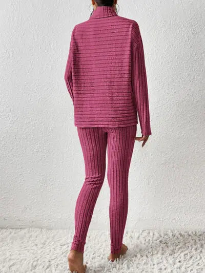 Ribbed Turtleneck Top and Pants Set - Image #13