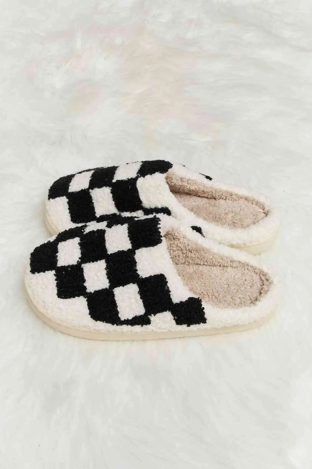 Melody Checkered Print Plush Slide Slippers - Image #5
