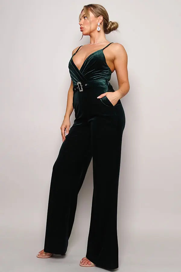 Samba Rhinestone Belt Velvet Jumpsuit - Image #14
