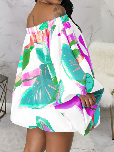 Off-Shoulder Print Batwing Dress