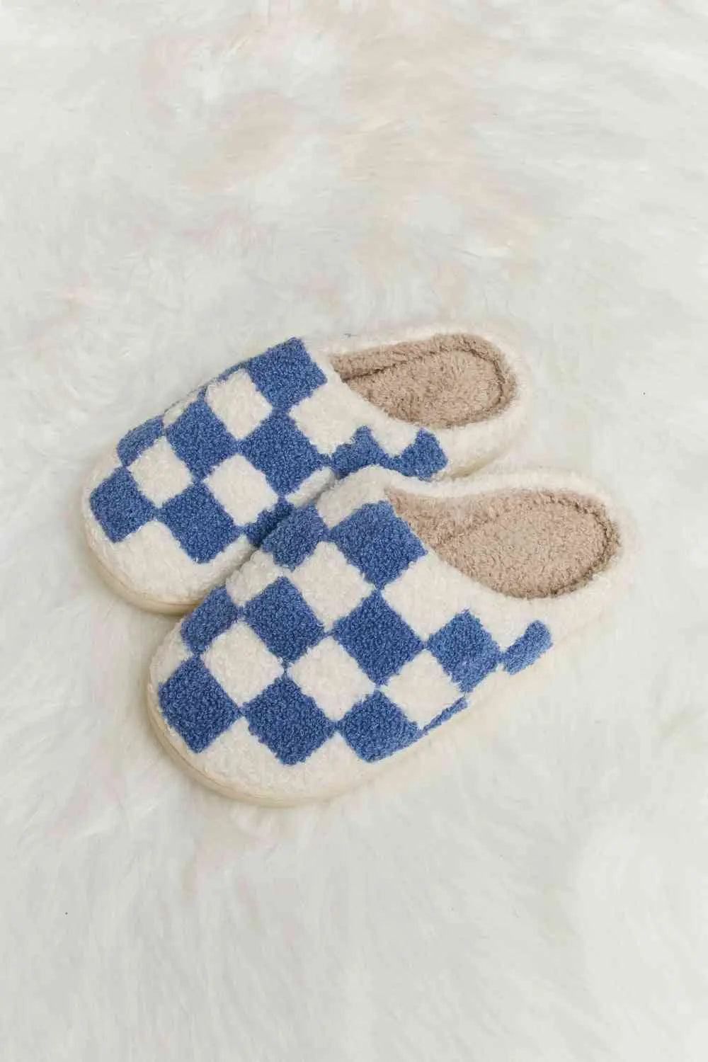 Melody Checkered Print Plush Slide Slippers - Image #17