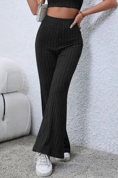 Basic Bae Full Size Ribbed High Waist Flare Pants - Image #5