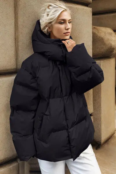 Pocketed Zip Up Hooded Puffer Jacket - Image #8