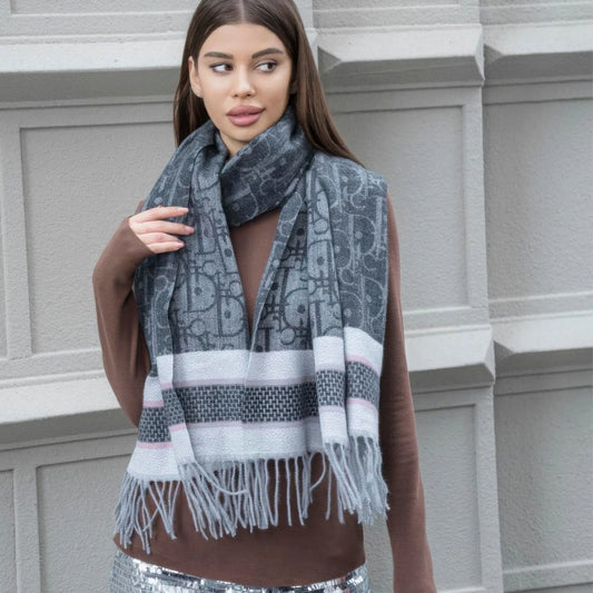 Double stripe blanket scarf with tassel - Image #1