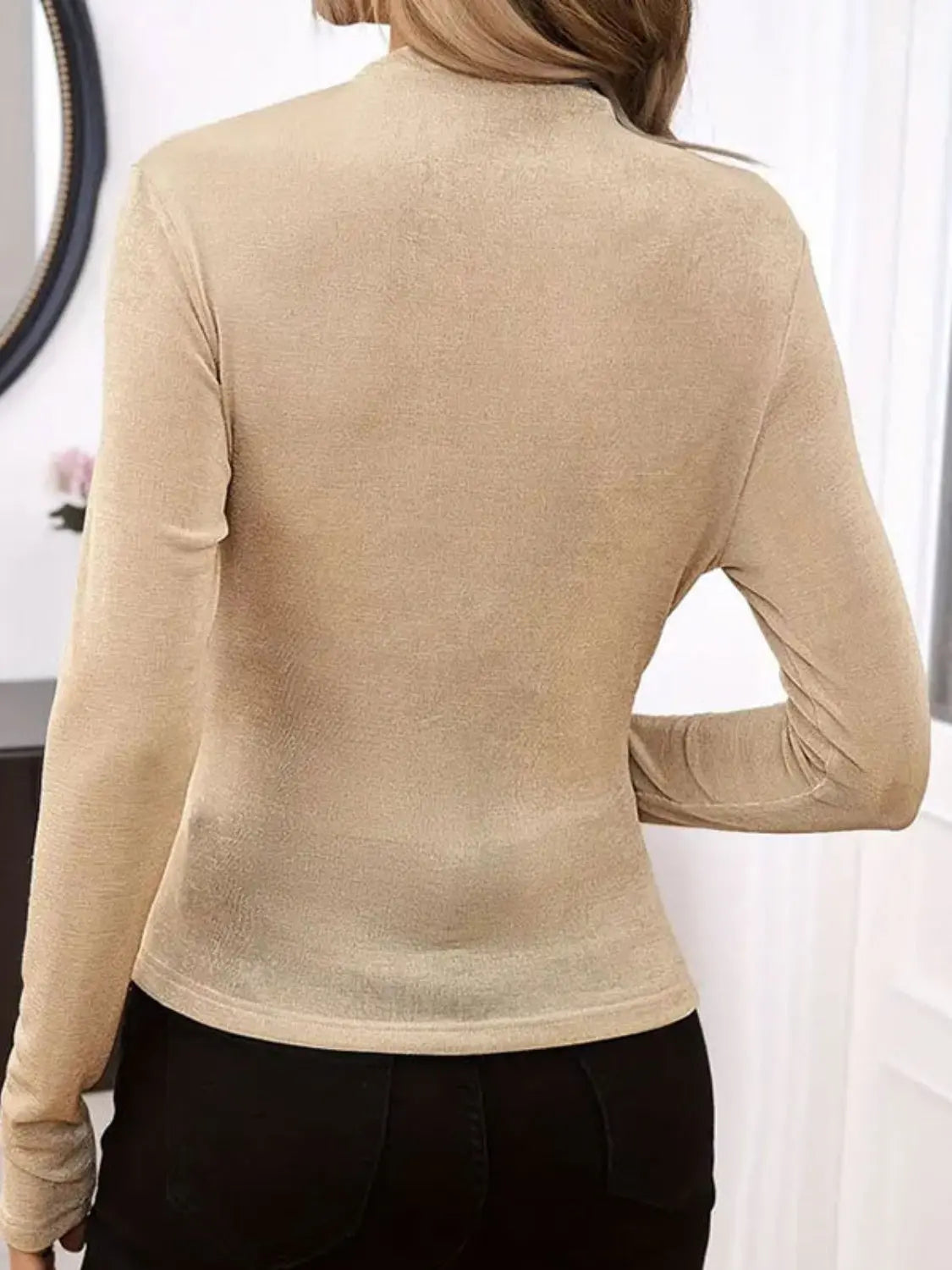 Ruched Mock Neck Long Sleeve T-Shirt - Image #2