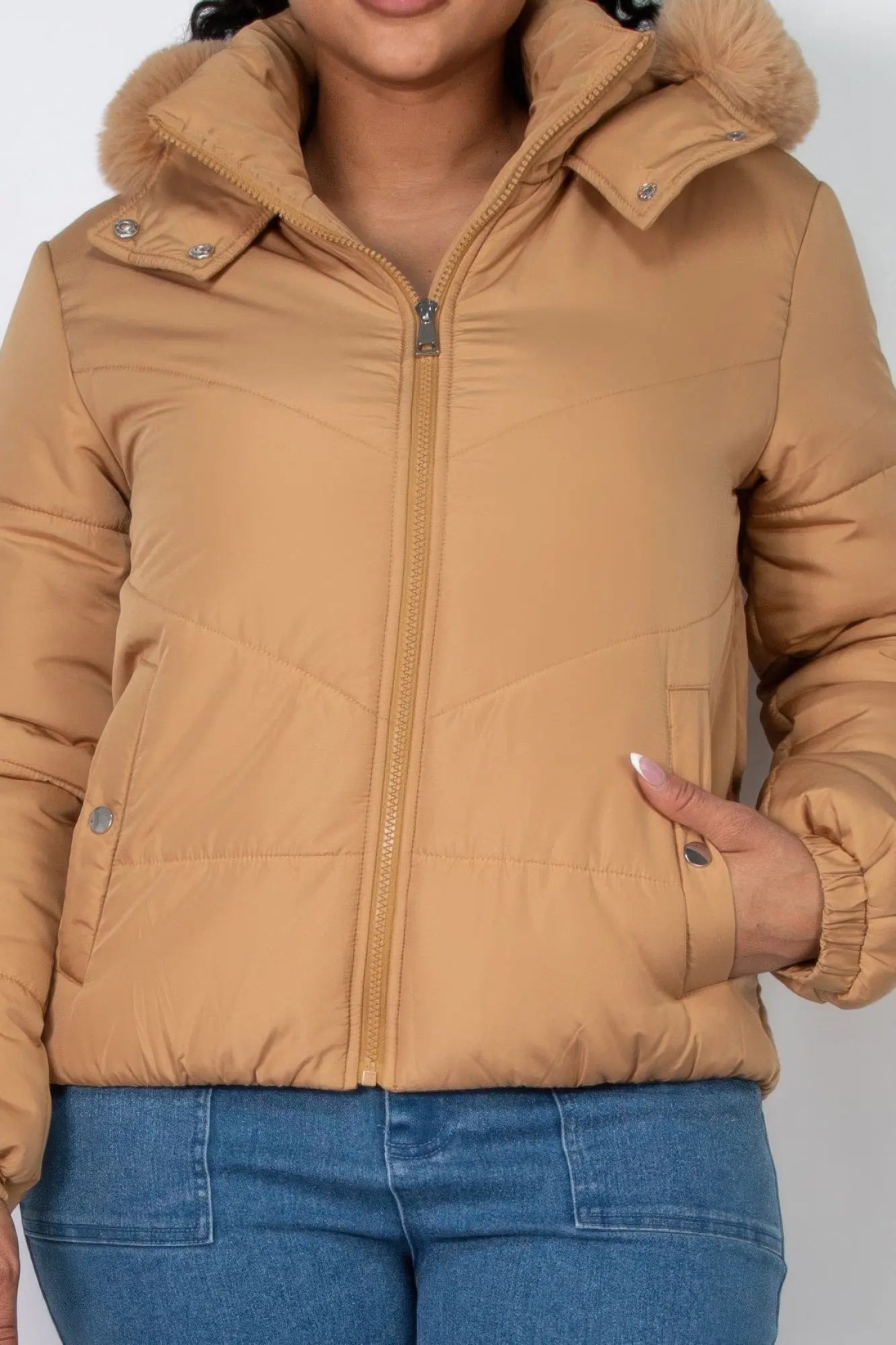 Insulated Zip-up Faux Fur Hooded Jacket - Image #14