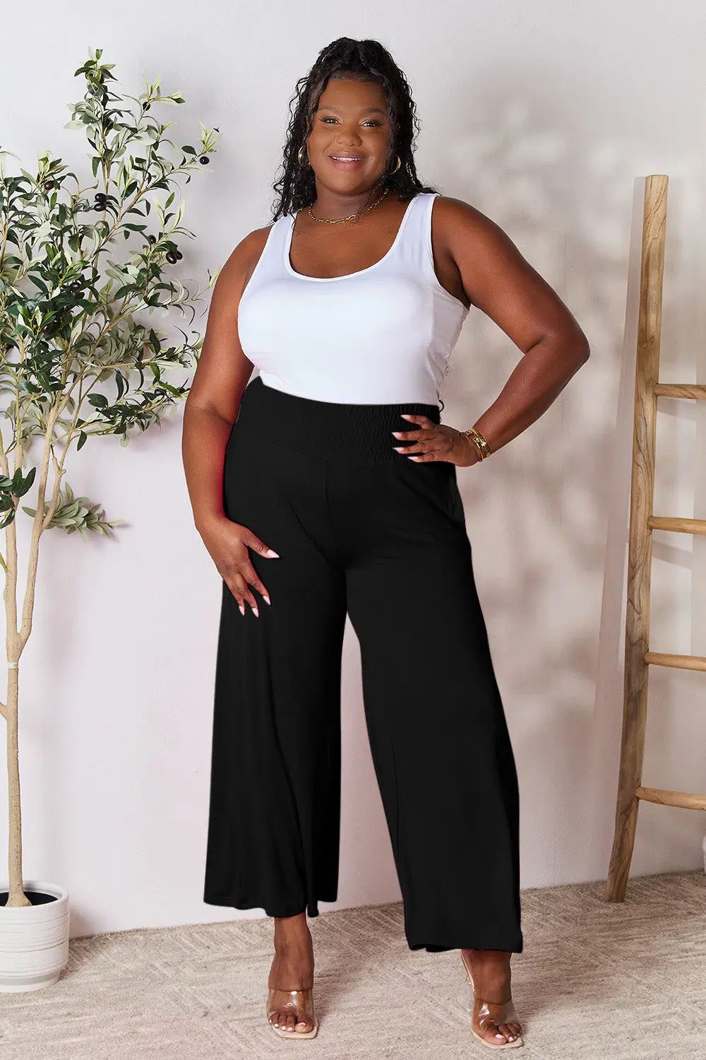 Double Take Full Size Smocked Wide Waistband Wide Leg Pants - Image #31