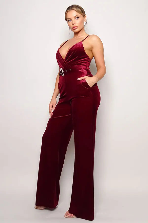 Samba Rhinestone Belt Velvet Jumpsuit - Image #10