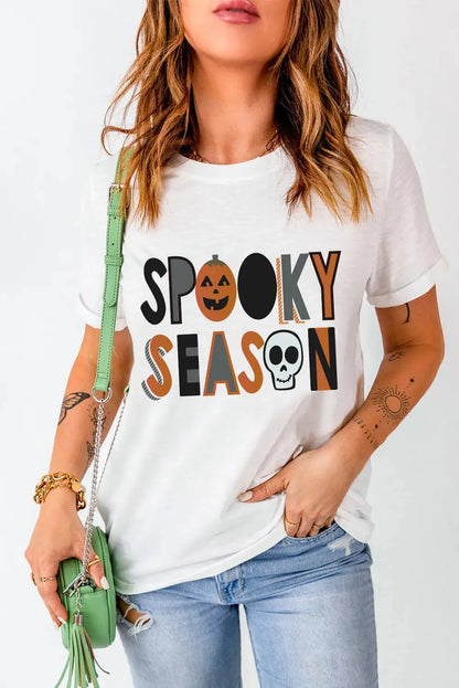 Letter Graphic Round Neck Short Sleeve T-Shirt - Image #1