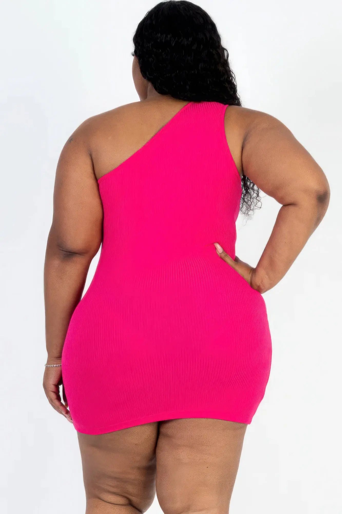 Plus Size Ribbed One Shoulder Cutout Front Casual Mini Bodycon Dress - Image #10