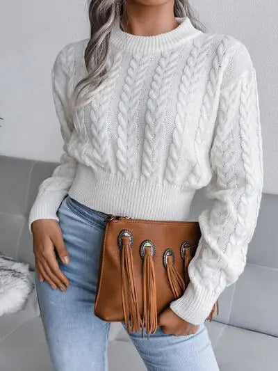 Cable-Knit Round Neck Sweater - Image #2
