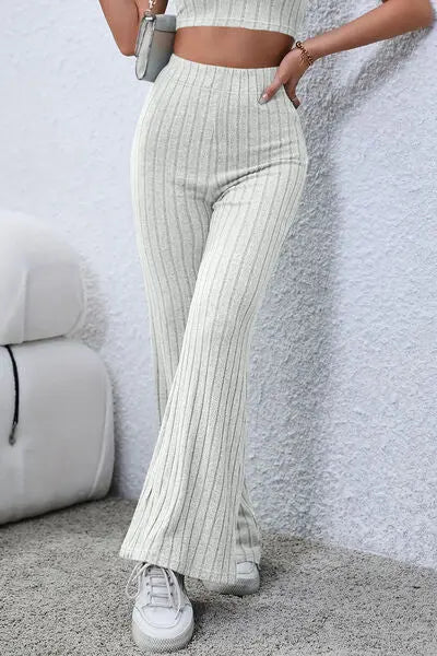 Basic Bae Full Size Ribbed High Waist Flare Pants - Image #21