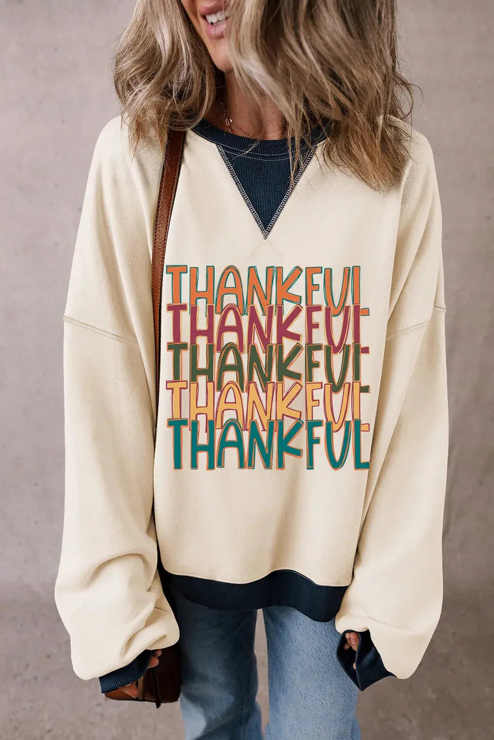 THANKFUL Round Neck Long Sleeve Sweatshirt - Image #2