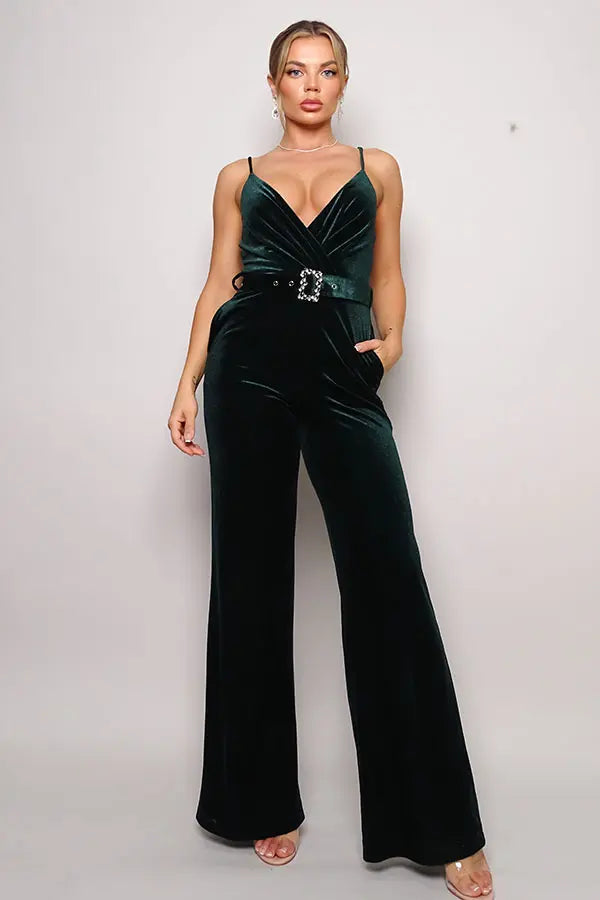 Samba Rhinestone Belt Velvet Jumpsuit - Image #13