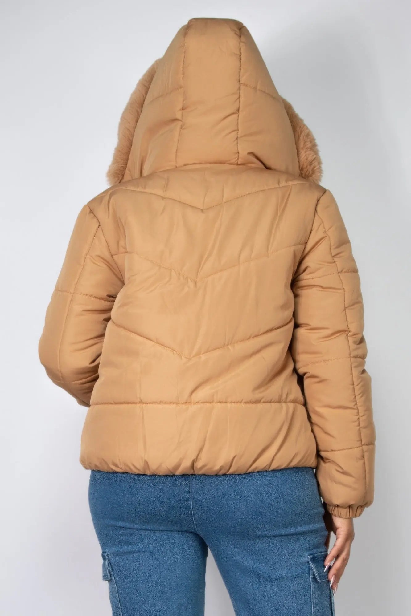 Insulated Zip-up Faux Fur Hooded Jacket - Image #15