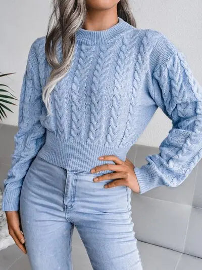 Cable-Knit Round Neck Sweater - Image #6