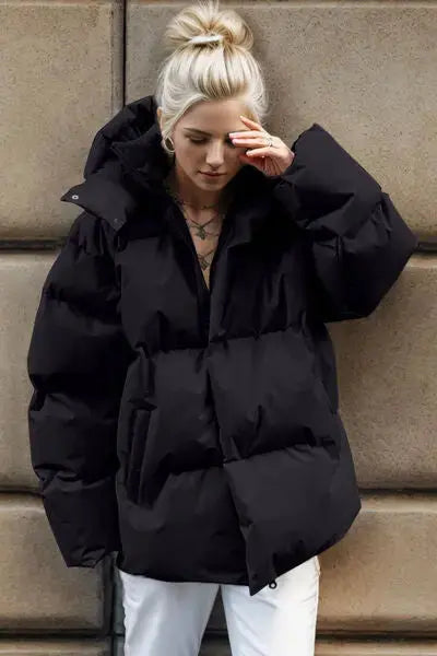Pocketed Zip Up Hooded Puffer Jacket - Image #7