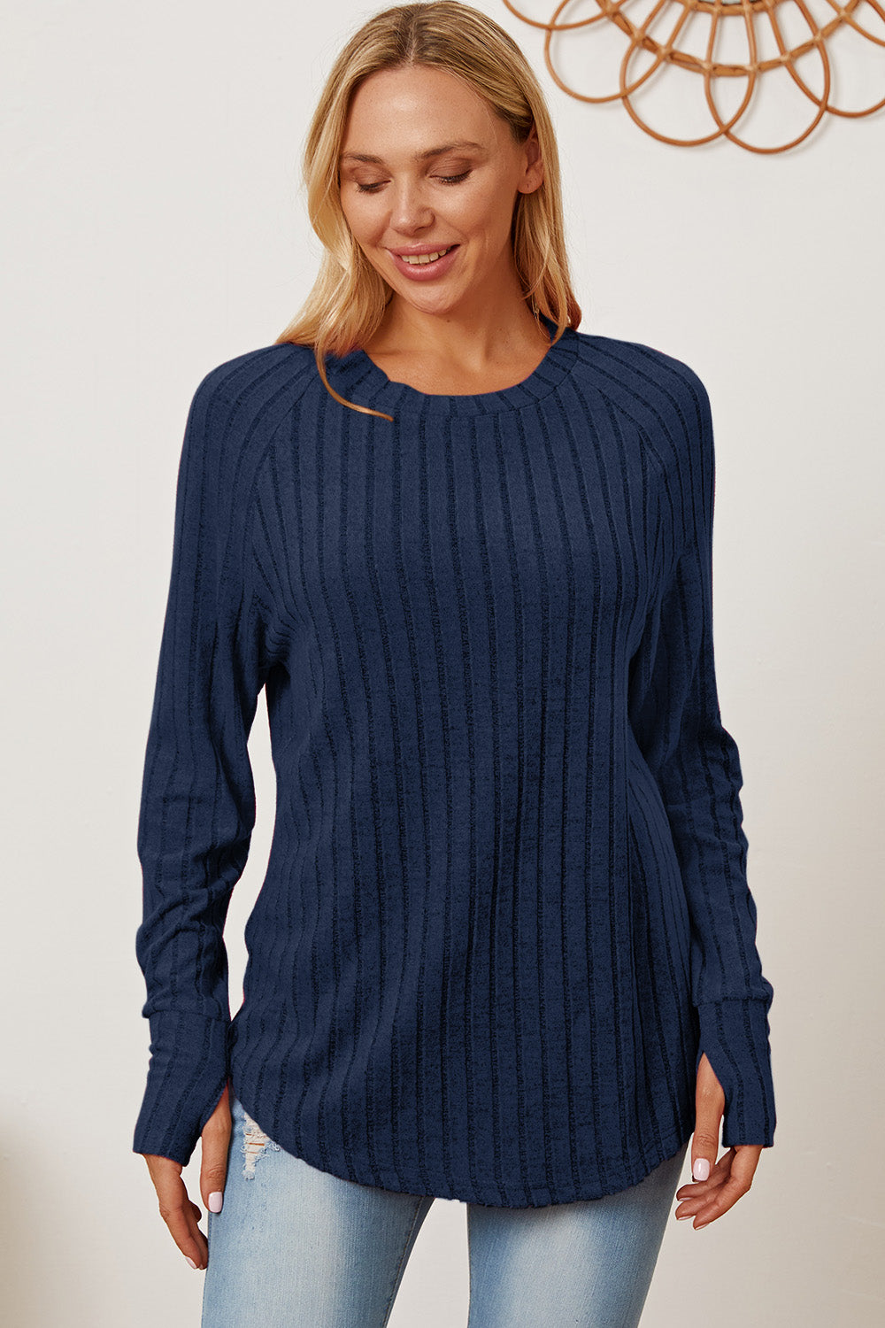 Basic Bae Full Size Ribbed Thumbhole Sleeve T-Shirt