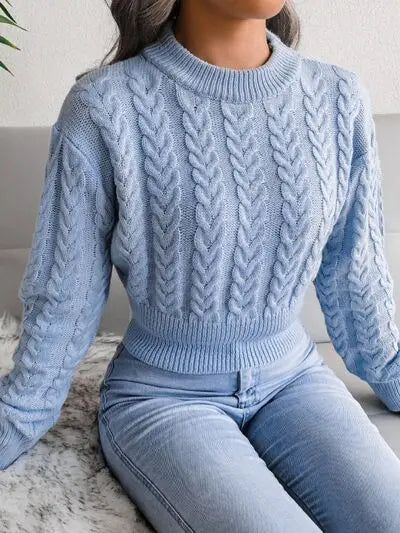 Cable-Knit Round Neck Sweater - Image #8