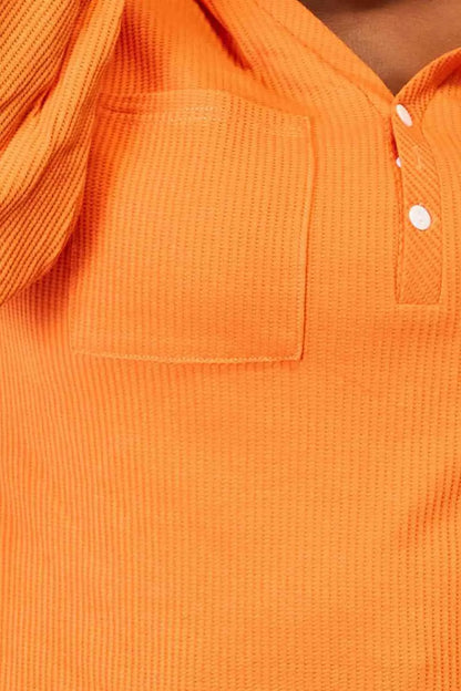 Basic Bae Side Slit Buttoned Waffle Knit Hoodie - Image #6