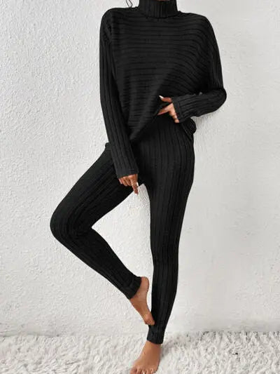 Ribbed Turtleneck Top and Pants Set - Image #16