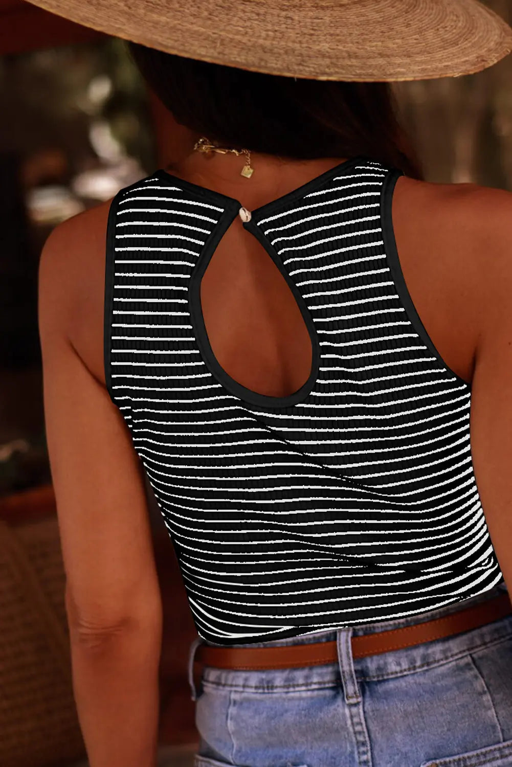 Cutout Striped Round Neck Tank - Image #5