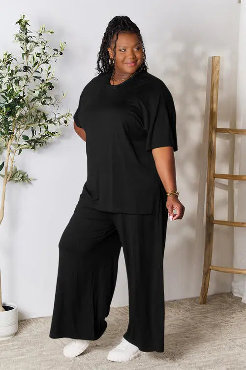 Double Take Full Size Round Neck Slit Top and Pants Set - Image #8